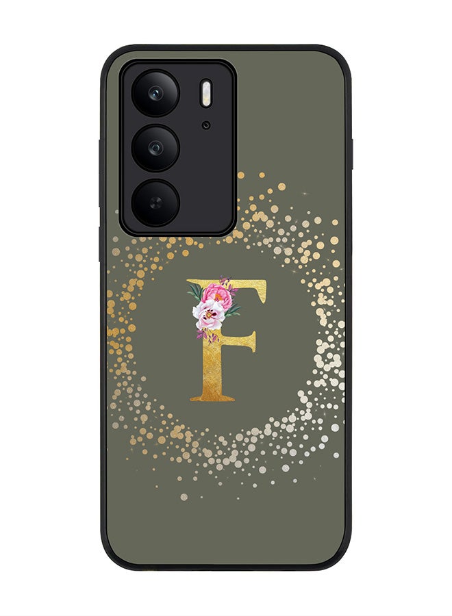 For Realme C75x / C75 4G Case,Slim fit Camera Protection, Shockproof Thin Phone cover  - Custom Monogram Floral - F  (Olive Green )